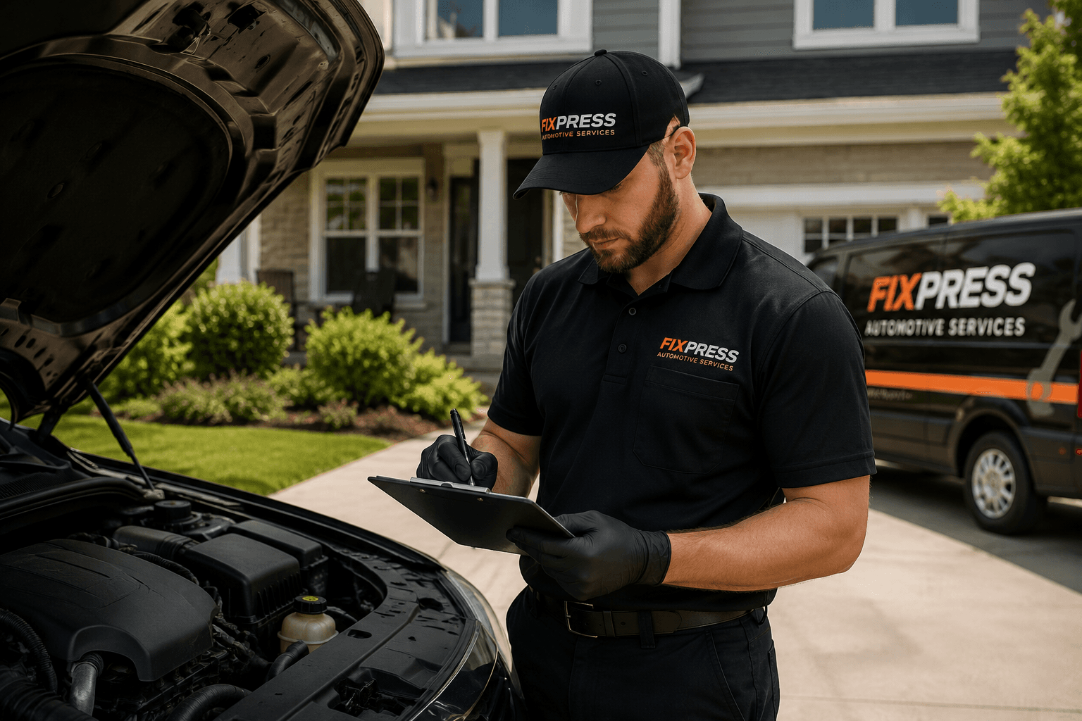 Fixpress technician performing a mobile pre-purchase vehicle inspection